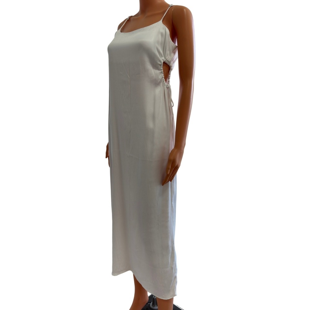 Zara White Side Cutout Drawstring Midi Slip Dress Size S Sleeveless Slit Hem